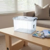 The transparent plastic storage box has a large capacity of 120 liters, is dust-proof and moisture-proof, and can be stacked details Picture